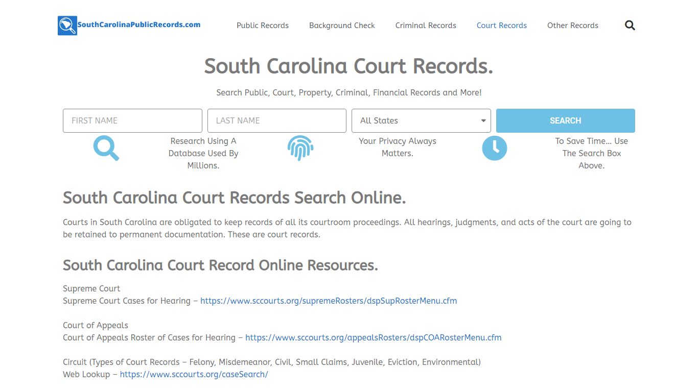 South Carolina Court Records. - South Carolina Public Records